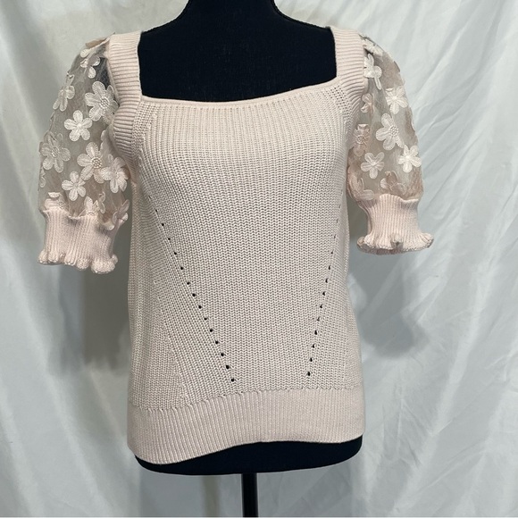INDUSTRY Tops - Industry Republic tutu Pink Knit Top Size M. Sheer Floral Sleeves. New. MSRP $88